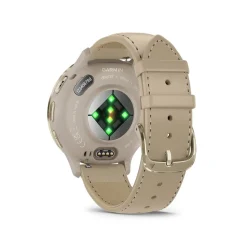Garmin - Venu 3S Soft Gold-Uhrenlünette in Stahl mit französischem grauem Lederarmband