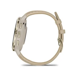 Garmin - Venu 3S Soft Gold-Uhrenlünette in Stahl mit französischem grauem Lederarmband