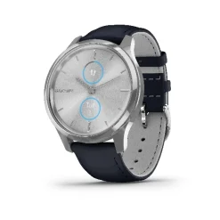 Garmin - Vivomove Luxe, WW, intelligente Uhr mit marineblauem Lederarmband.