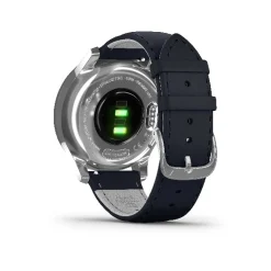Garmin - Vivomove Luxe, WW, intelligente Uhr mit marineblauem Lederarmband.