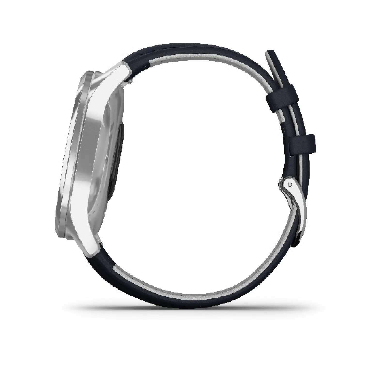 Garmin - Vivomove Luxe, WW, intelligente Uhr mit marineblauem Lederarmband.