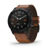 Garmin fenix 6X Pro und Sapphire, Schwarz DLC mit kastanienbraunem Lederband