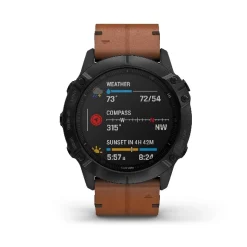 Garmin fenix 6X Pro und Sapphire, Schwarz DLC mit kastanienbraunem Lederband