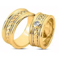 Goldringe aus 14 Karat - 1 Brillant - Glänzend mit seidenmatter Borte