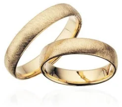 Goldringe in 8-14 kt. 4,5 mm. gebogen und mattiert. Mit oder ohne Brillant