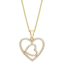 Herzanhänger aus 8kt. Gold mit 2 Herzen und Zirkonias