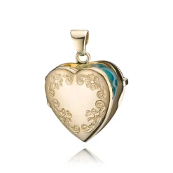 Herzmedaillon mit Muster in 8-14 Karat - klein 16 x 19 mm.
