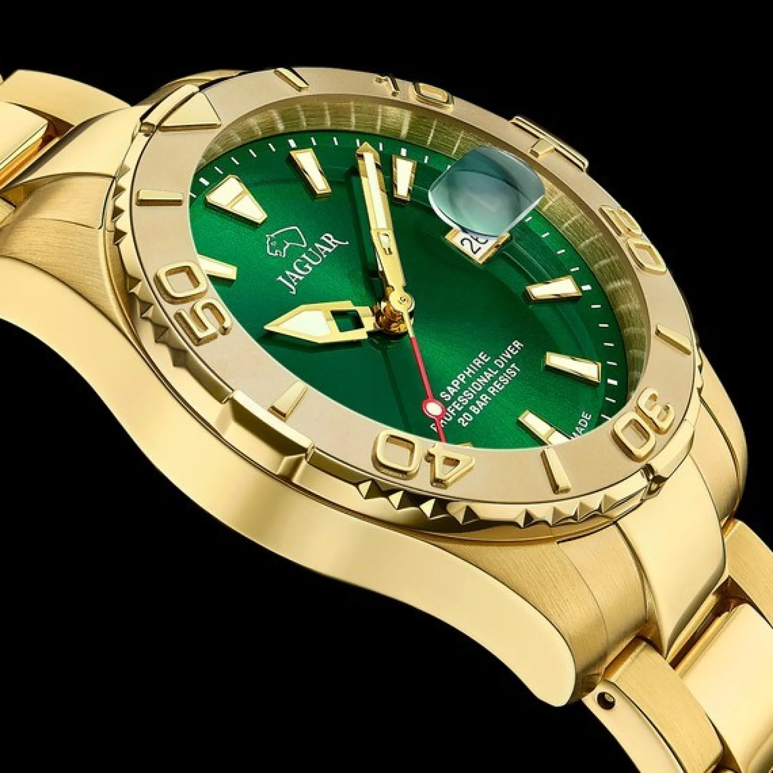 Jaguar - Unisex Executive Diver mit grünem Zifferblatt und vergoldetem Armband