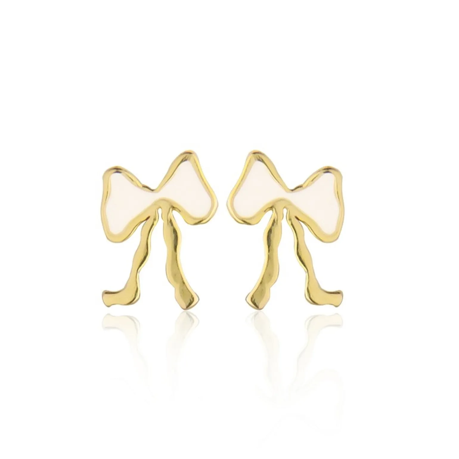 Jeberg Petite Bow Ohrringe aus vergoldete silber mit weißer Emaille