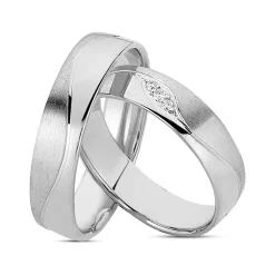 14 Karat weiß - 3 Diamanten - seidenmatte und glänzende Oberfläche