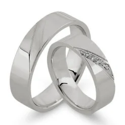 14 kt Weißgold Trauringe von Nuran mit Diamanten 0,07 kt