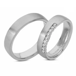 14 kt Weißgoldringe - 9x0,01 kt - seidenmatte Oberfläche