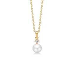 Mads Z - Krone Pearl Anhänger aus 14 kt. Gold mit 0,04 kt. und Perle inkl. Kette.