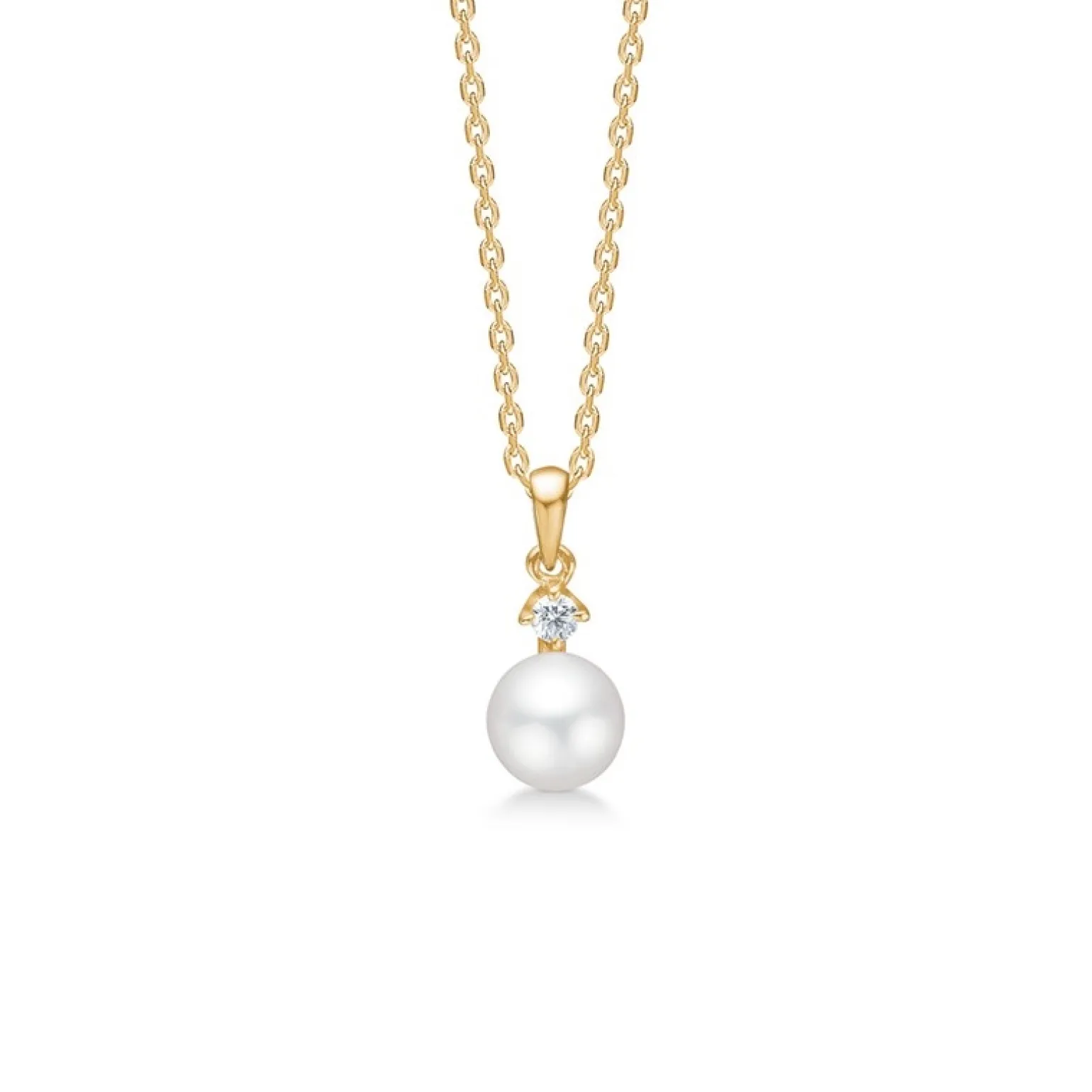 Mads Z - Krone Pearl Anhänger aus 14 kt. Gold mit 0,04 kt. und Perle inkl. Kette.