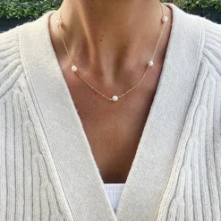 MerlePerle - Agnes Halskette aus vergoldetem Silber mit Perlen