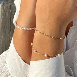 MerlePerle - Ava Armband aus vergoldetem Silber mit Barockperlen