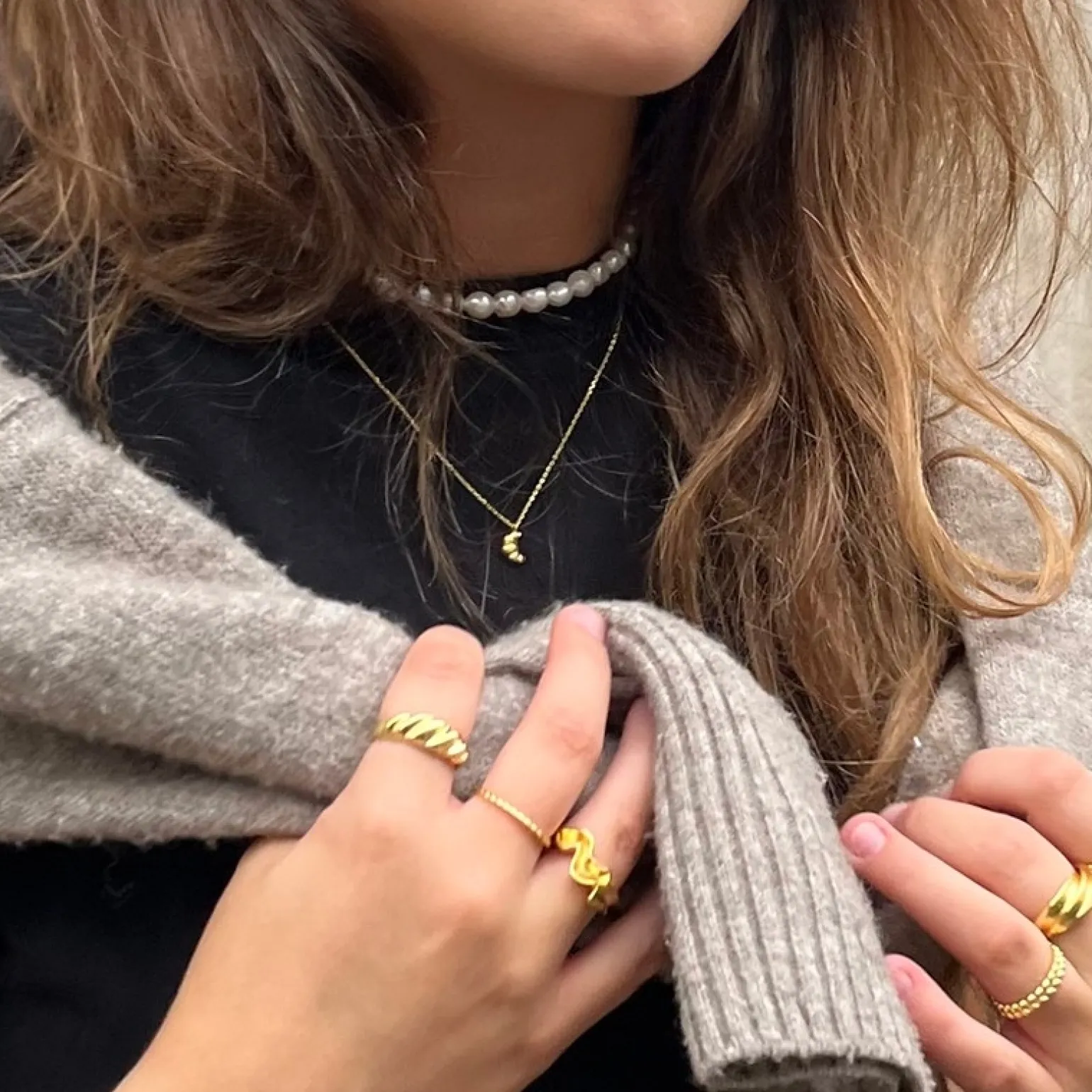 MerlePerle - Betina Halskette in vergoldete silber