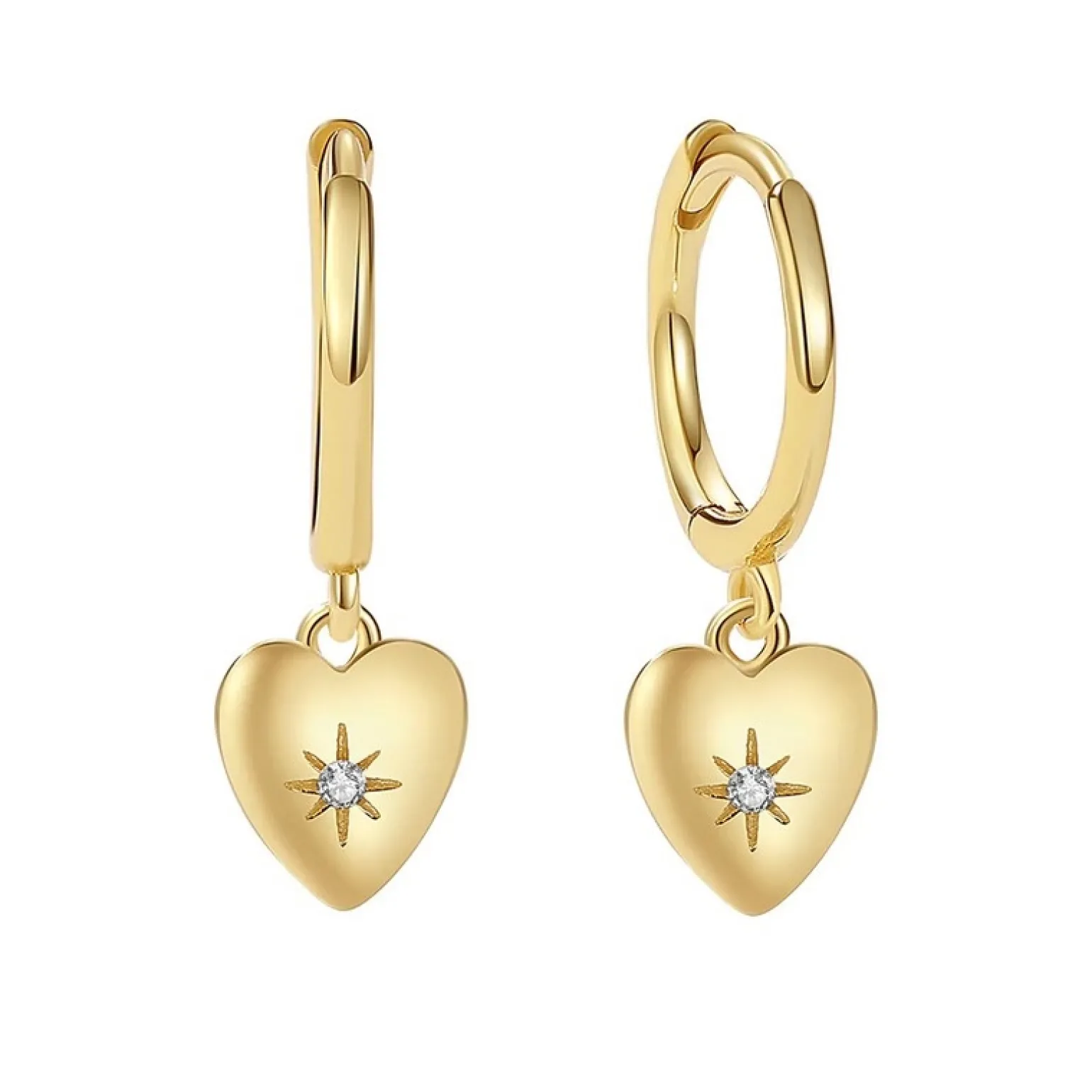 MerlePerle - Creole in 18 kt vergoldete silber mit Herz-Anhänger und zirkonia