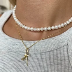 MerlePerle - Rio-Halskette aus vergoldete silber mit Schleife