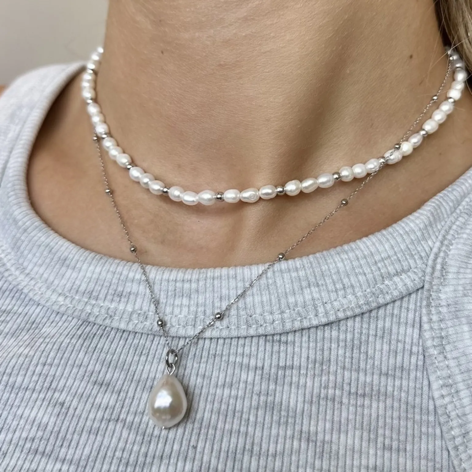 MerlePerle - Single Perlenkette in silber