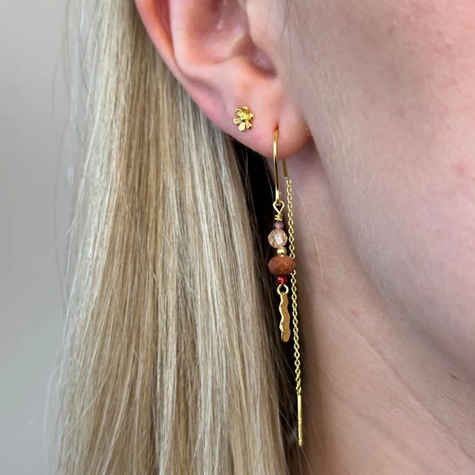 Nuni - Alma Brown Ohrringe in vergoldete silber mit Stein