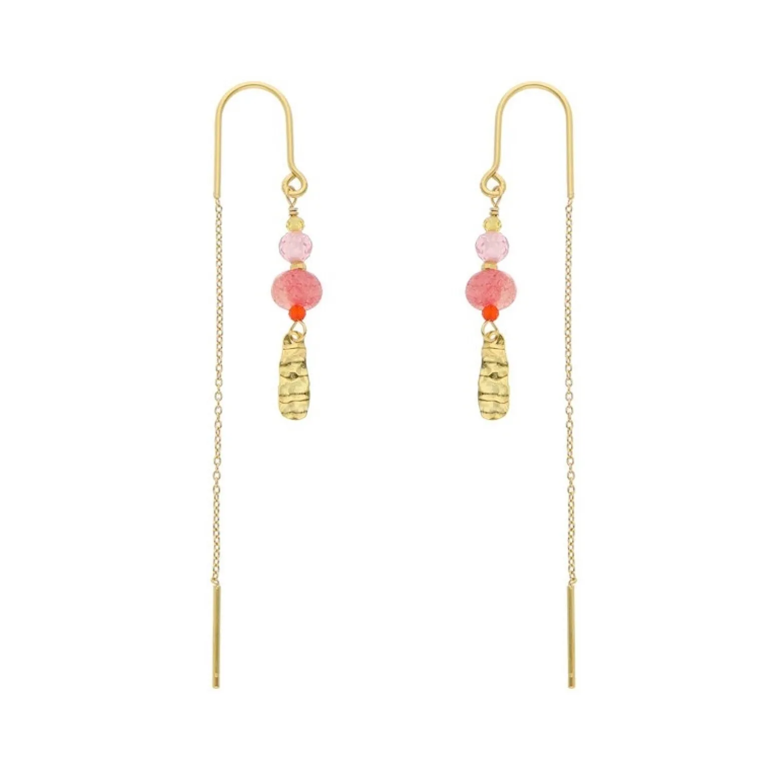 Nuni - Alma Coral Love Moon Ohrringe in vergoldete silber mit Steinen