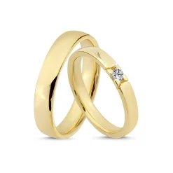 Nuran - Eheringe aus 14 kt Gold mit 1 Diamant von 0,07ct