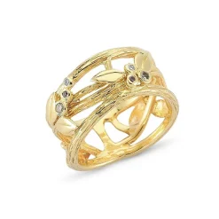 Nuran - Naturring aus 14 Karat Gold mit insgesamt 0,12 Karat farbigen und weißen Diamanten