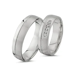 Nuran - Trauringe aus 14kt. Weißgold mit 5 Diamanten im Damenring