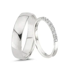 Nuran - Trauringe aus 14kt. Weißgold mit insgesamt 0,18 ct. Diamanten im Damenring