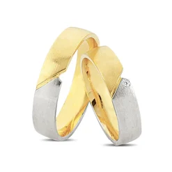 Nuran Trauringe aus 14 Karat Gold und Weißgold mit 1 x 0,01ct. W-vs