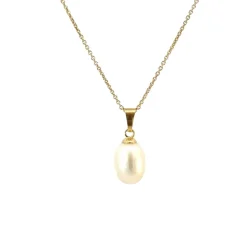 Ovaler Perlenanhänger aus 8-karätigem Gold mit vergoldete Kette