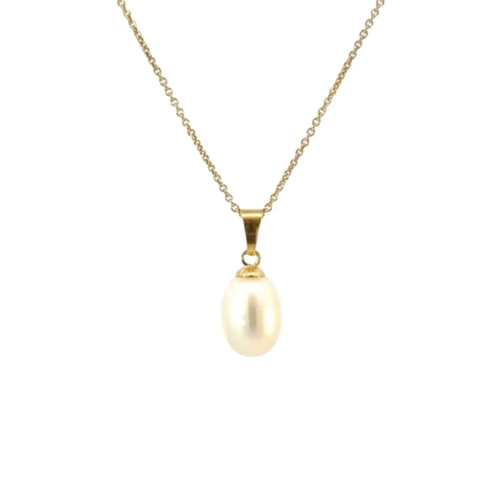 Ovaler Perlenanhänger aus 8-karätigem Gold mit vergoldete Kette