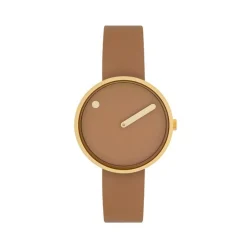 Picto - Braunes Zifferblatt mit Cappuccino-Lederarmband und vergoldetem 34 mm