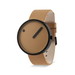 Picto - Cappuccino Lederarmband und Scheibe und schwarzes Uhrengehäuse - 40 mm