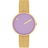 Picto - Helles lavendelfarbenes Zifferblatt und goldenes, Maschenarmband - 34 mm
