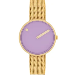 Picto - Helles lavendelfarbenes Zifferblatt und goldenes, Maschenarmband - 34 mm