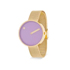 Picto - Helles lavendelfarbenes Zifferblatt und goldenes, Maschenarmband - 34 mm