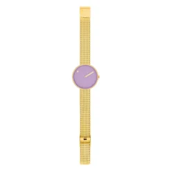 Picto - Helles lavendelfarbenes Zifferblatt und goldenes, Maschenarmband - 34 mm