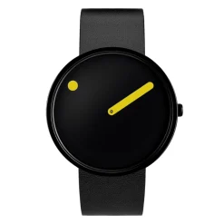 Picto - schwarze Scheibe mit schwarzem Lederband - 40 mm