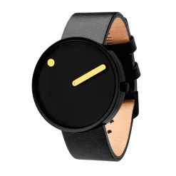 Picto - schwarze Scheibe mit schwarzem Lederband - 40 mm