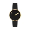 Picto - Schwarzes Zifferblatt und schwarzes Lederband - Größe wählen