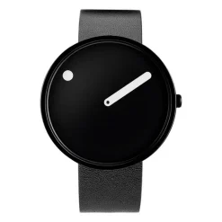 Picto - Schwarzes Zifferblatt mit schwarzem Lederarmband - Größe wählen