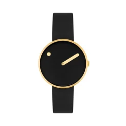Picto - Schwarzes Zifferblatt und schwarzes Lederband - Größe wählen