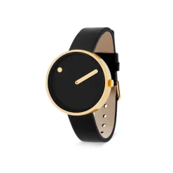 Picto - Schwarzes Zifferblatt und schwarzes Lederband - Größe wählen