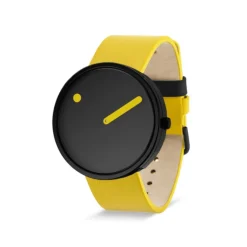 Picto - Schwarzes Zifferblatt mit kanariengelbem Lederarmband - 40 mm