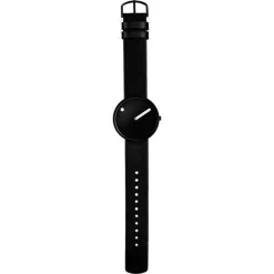 Picto - Schwarzes Zifferblatt mit schwarzem Lederarmband - Größe wählen