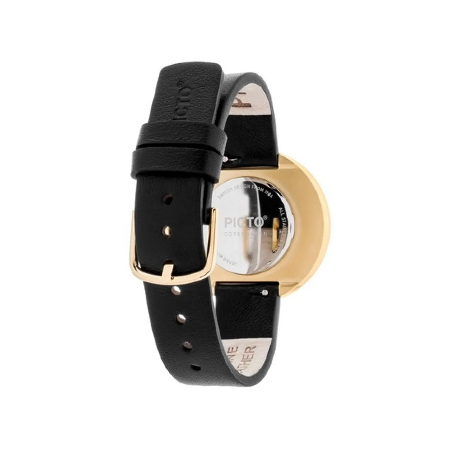 Picto - Schwarzes Zifferblatt und schwarzes Lederband - Größe wählen