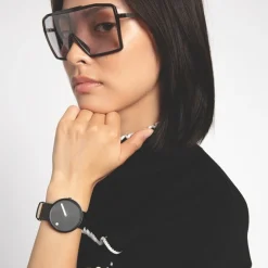 Picto - Schwarzes Zifferblatt mit schwarzem Lederarmband - Größe wählen