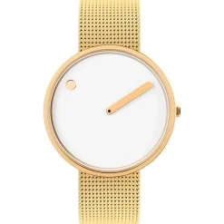 Picto - Weiße Scheibe mit Netzband aus mattem IP-Gold - 40 mm